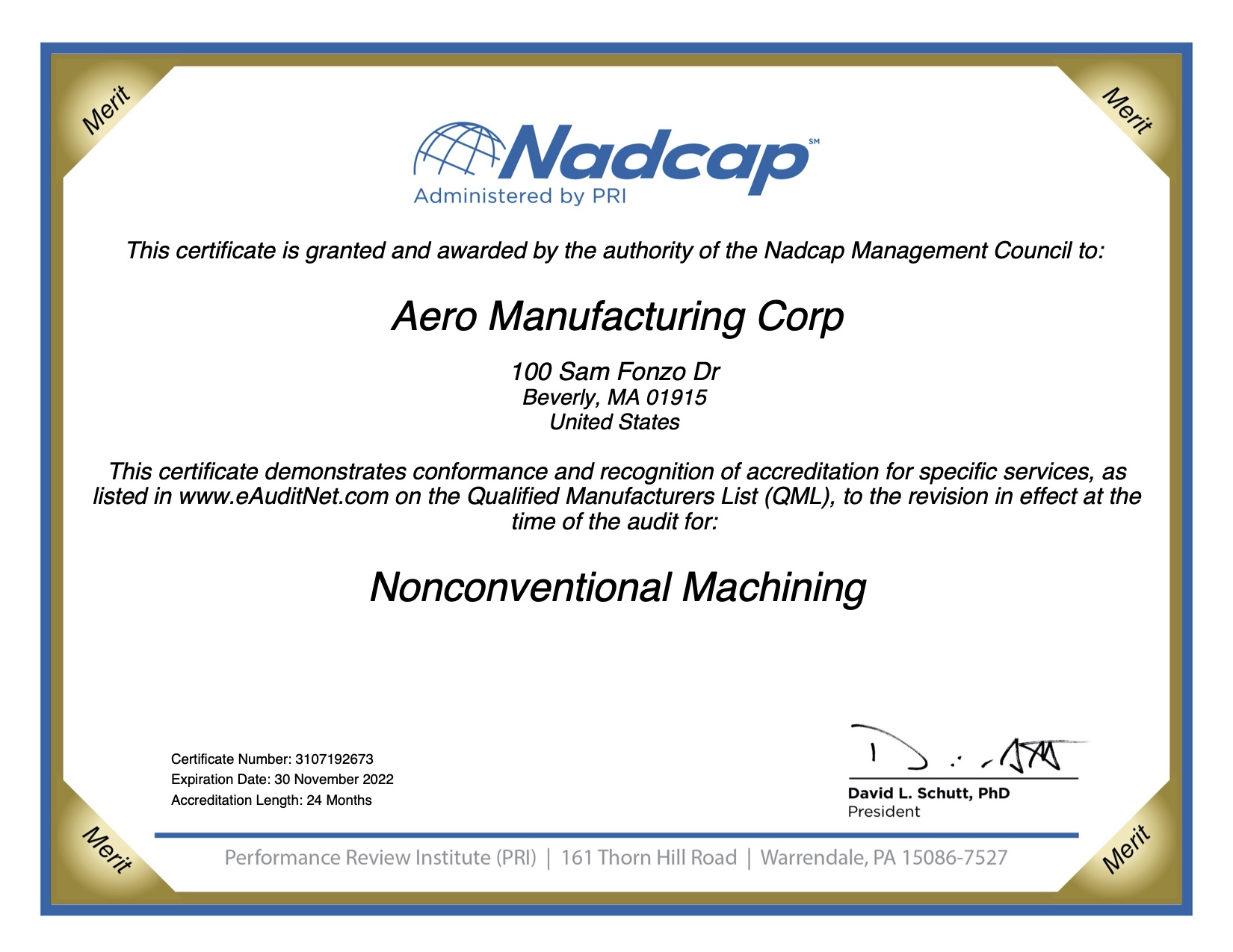 Nadcap Certificate Nonconventional Machining #192673
